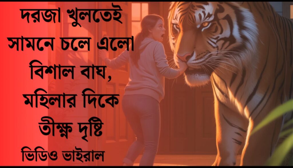 ভিডিও ভাইরাল ! দরজা খুলতেই সামনে চলে এলো বিশাল বাঘ, মহিলার দিকে তীক্ষ্ণ দৃষ্টি